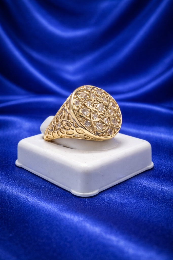 10KT ROUND FLOWER DESIGN SMALL ROSETTA MAN'S RING Size 12 Weigth 4.3GR