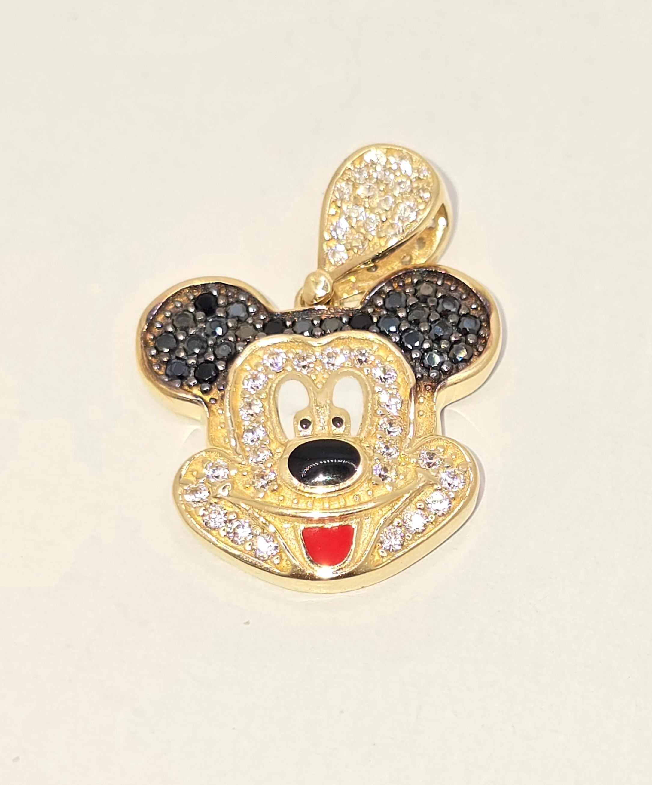 14KT FUN MICKEY MOUSE FACE CZ DETAIL PENDANT Weight 3.5GR