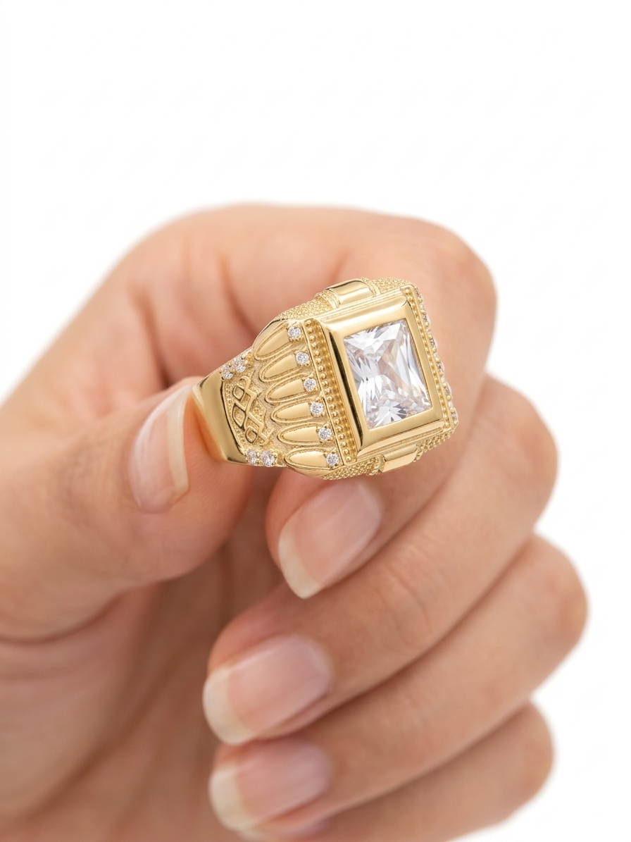 10KT WHITE STONE STATEMENT RING Size 10.5 Weigth 6.50GRS