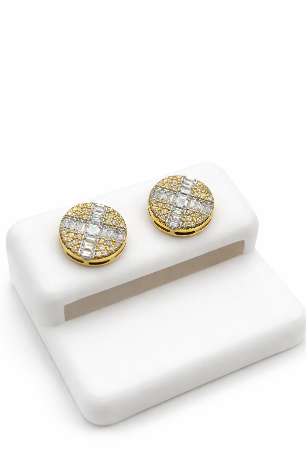 14KT ROUND CROSS DESIGN ROUND NATURAL DIAMOND EARRING