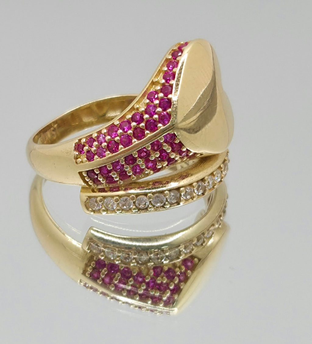 14KT MODERN CZ PINK HEART RING Size 8 Weight 5.3GR