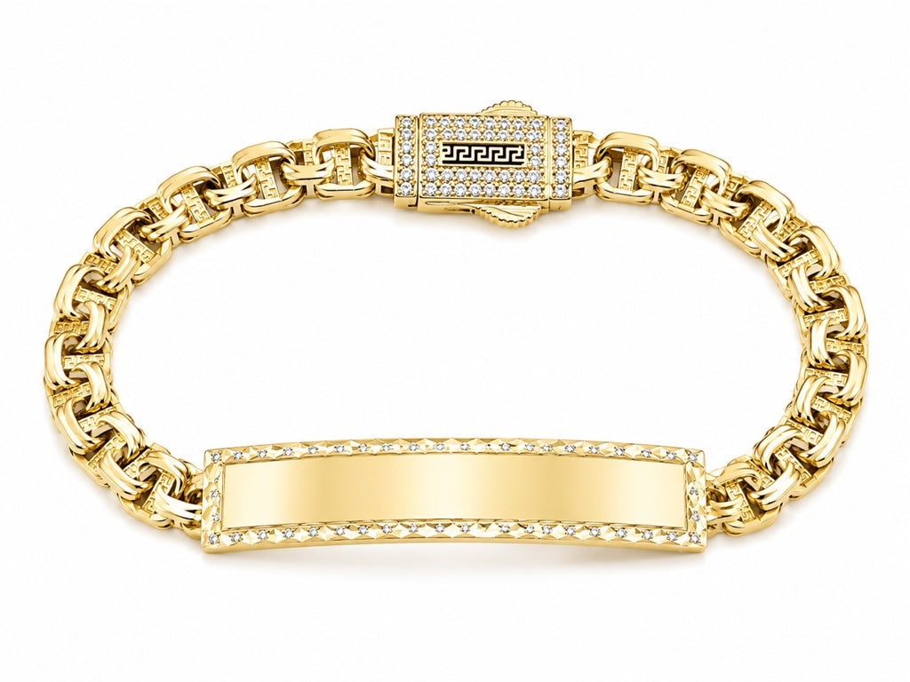 14K DIAMOND CUT DESIGN 7.5 MM PLATE HOLLOW CHINO BAR BRACELET Size 7INCH 6MM