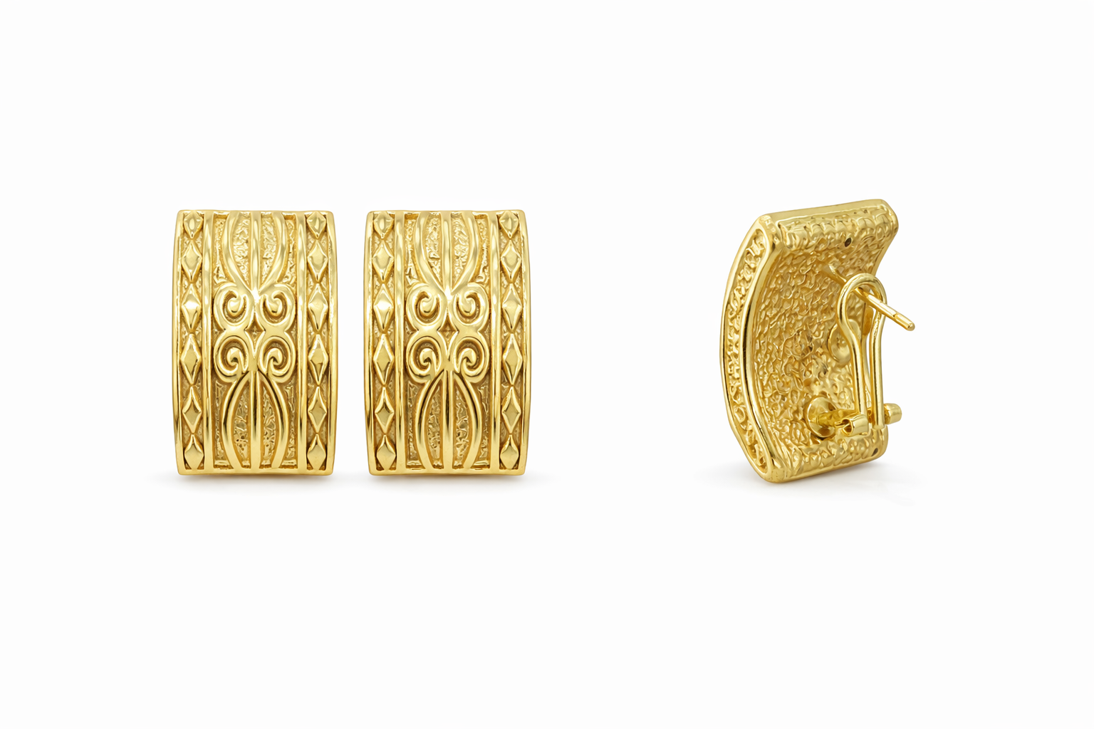 10KT VINTAGE STYLE RECTANGULAR OMEGA BACK EARRINGS Size LARGE Weigth 6.8GR
