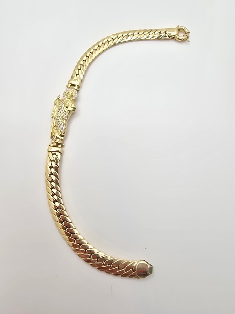 10KT CUBAN LINK BRACELET WITH SAN JUDAS Size 8INCH 6.5MM Weight 7.9GR