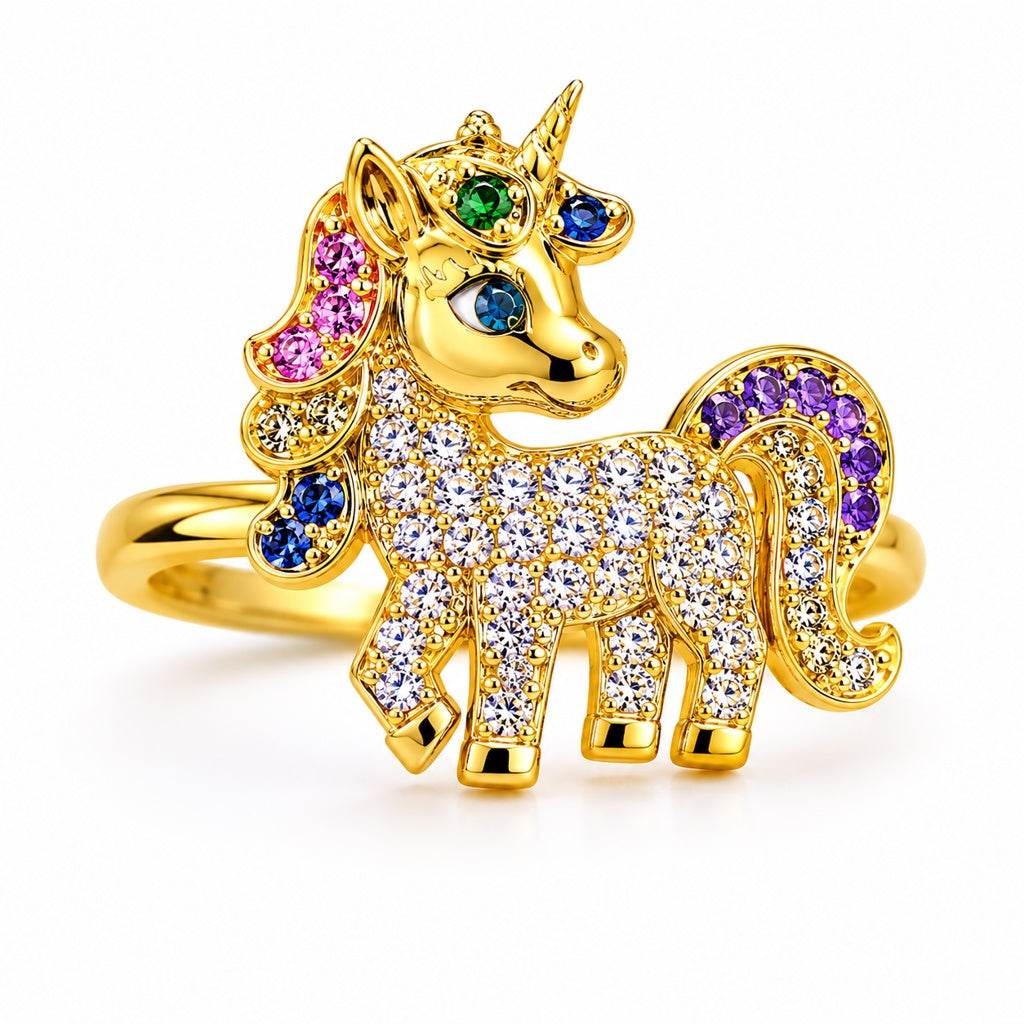 14KT CZ COLORS UNICORN RING Size 8 Weigth 2.6GR