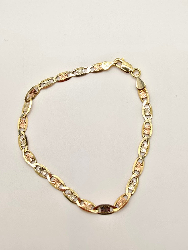 10KT THREE TONE MARINER BRACELET Size 7INCH 4MM Weight 3.9GR