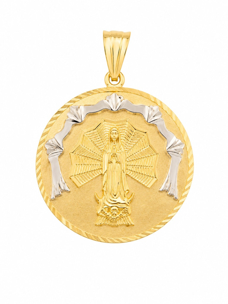 10KT TWO TONE DETAILS CARIDAD ROUND PENDANT PENDANT Size MEDIUM Weigth 3.3GR
