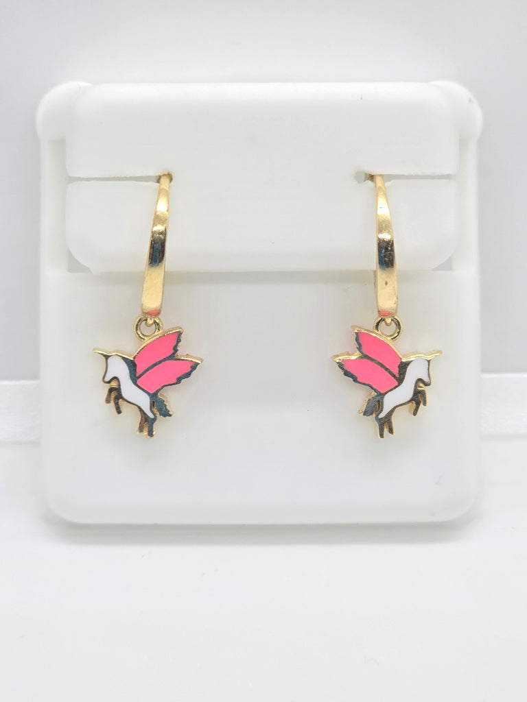 10K WHITE PEGASUS HOOP EARRINGS