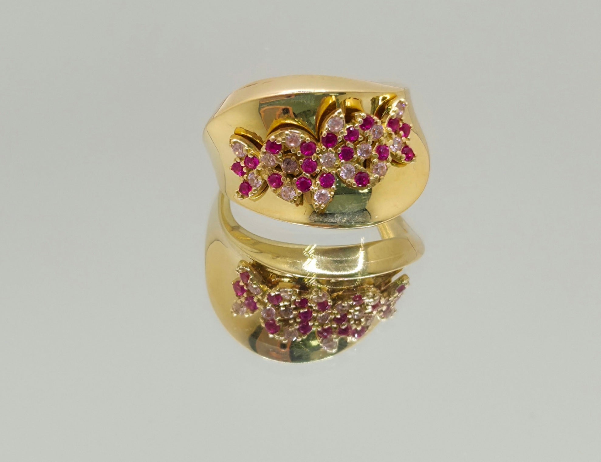 14KT MODERN CZ PINK FLOWER RING Size 7 Weight 4.6GR