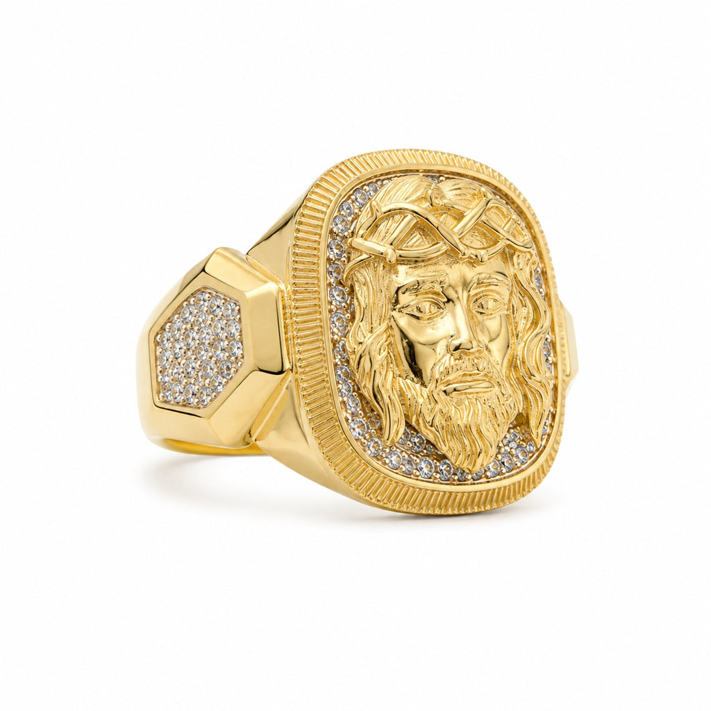 10KT CZ JESUS FACE RING Size 11 Weigth 6.4GR