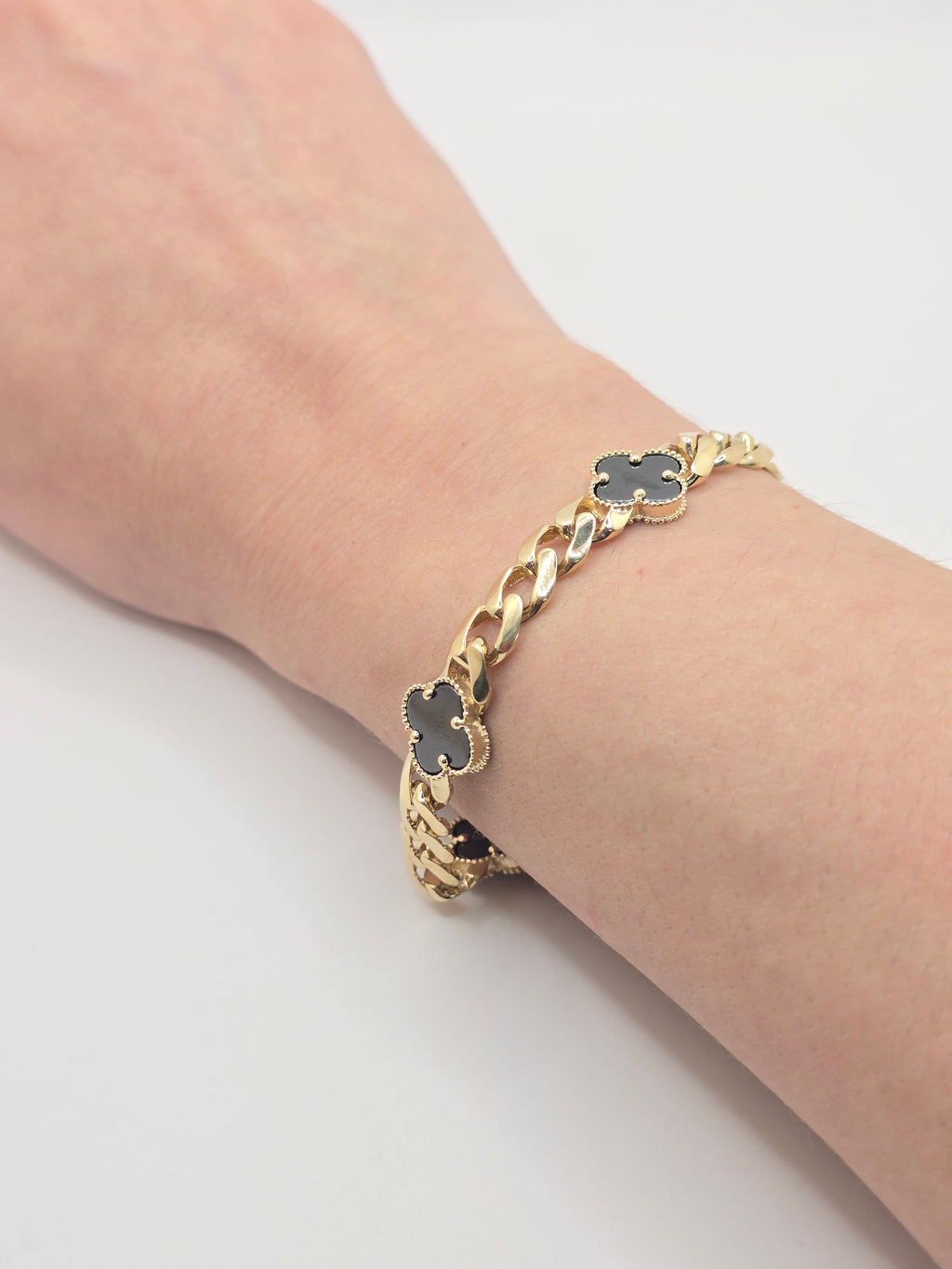 14KT BLACK CLOVER MONACO STYLE BRACELET Size 7.5INCH 7MM Weight 12.2GR
