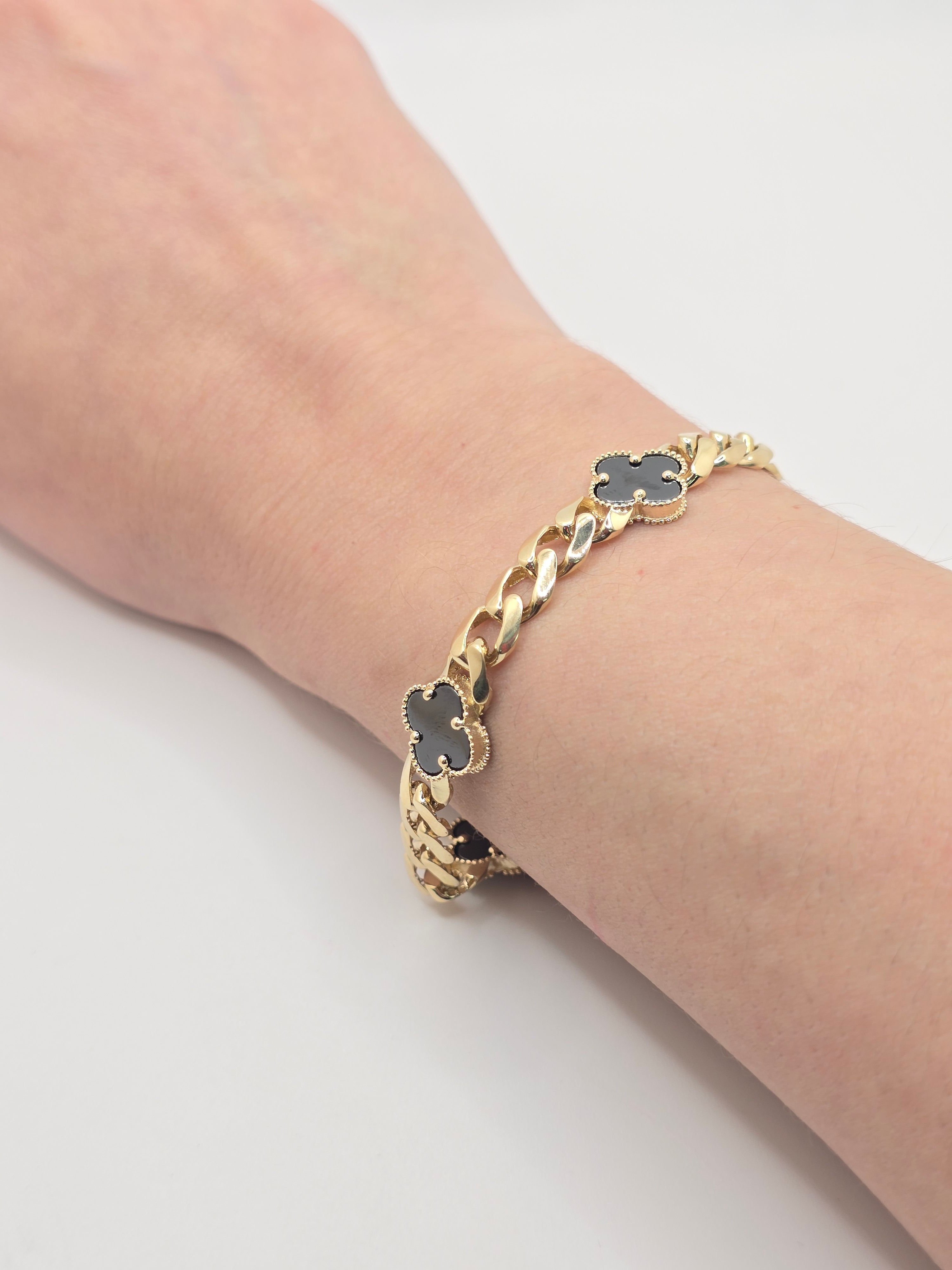 14KT BLACK CLOVER MONACO STYLE BRACELET Size 7.5INCH 7MM Weight 12.2GR