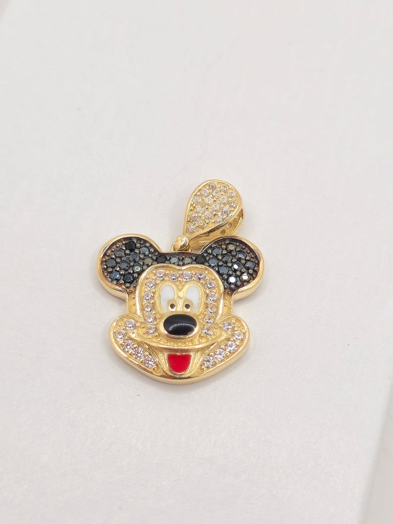 14KT FUN MICKEY MOUSE FACE CZ DETAIL PENDANT Weight 3.5GR
