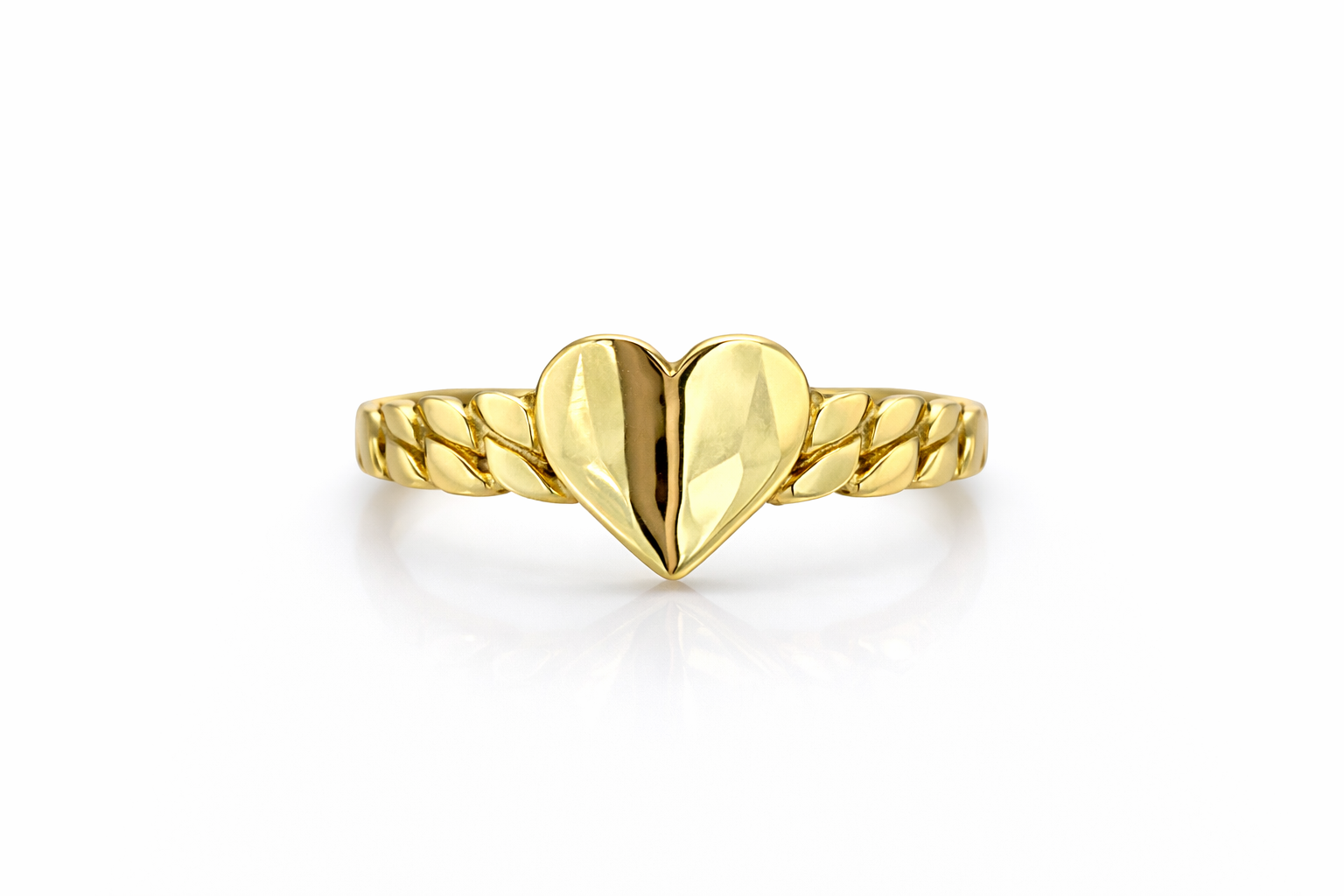 10KT CHAIN STYLE GOLDEN HEART RING  Size 8 Weight 3GR
