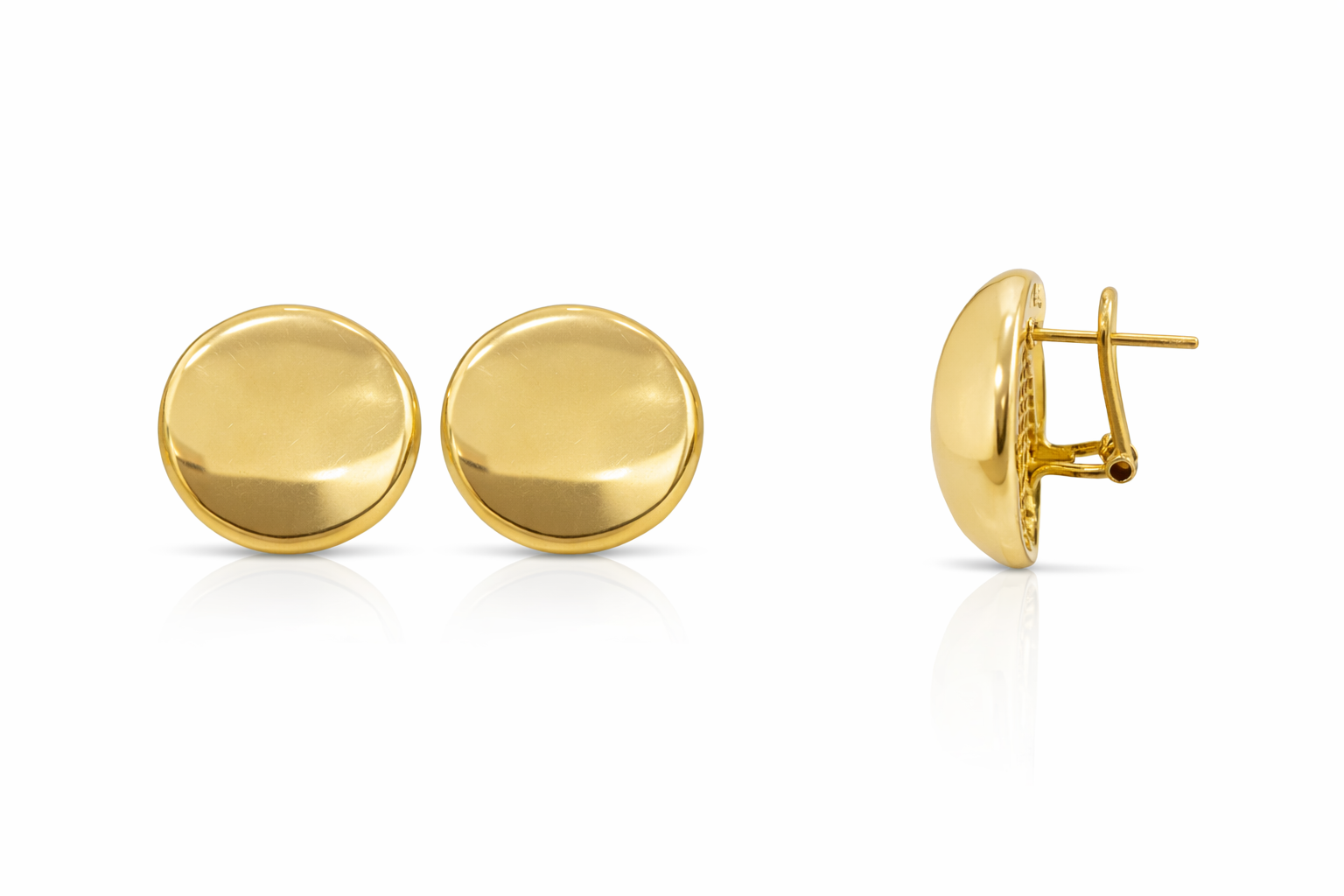 14KT MODERN PLAIN WAVE DESAIGN ROUND OMEGA BACK EARRINGS Size SMALL Weigth 4.8GR