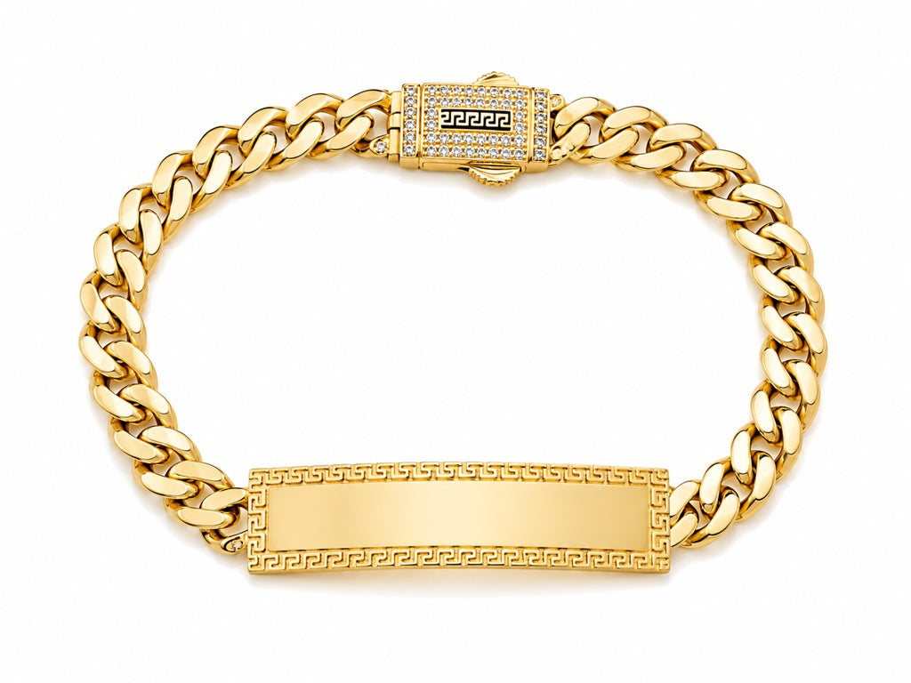 14K GREEK DESING 11MM PLATE ID MONACO BRACELET Size 8INCH 7MM