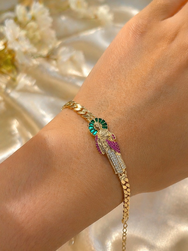 10KT FLAT MIAMI CUBAN SAN JUDAS BRACELET Size 7INCH  Weigth 8.9GR