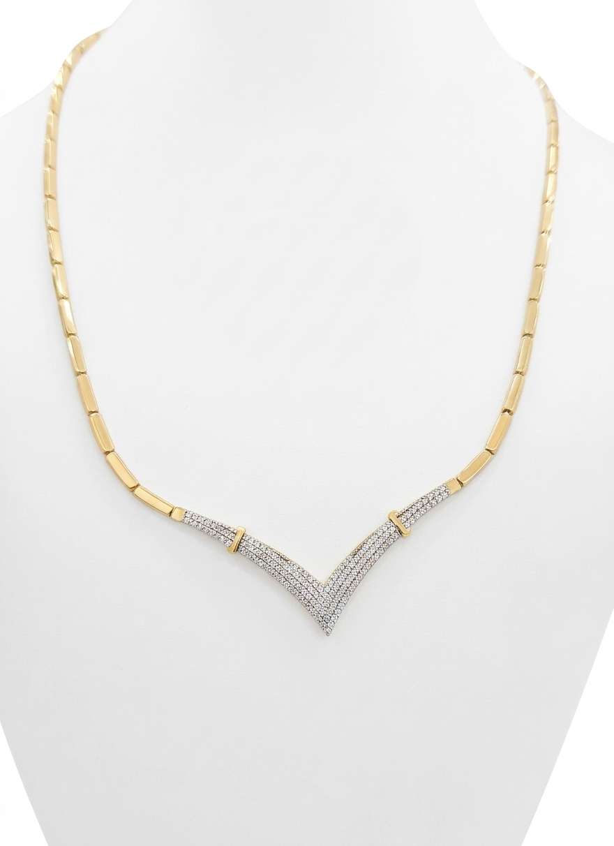 14KT ELEGANT CZ V SHAPE NECKLACE Size 18INCH  Weigth 9GR
