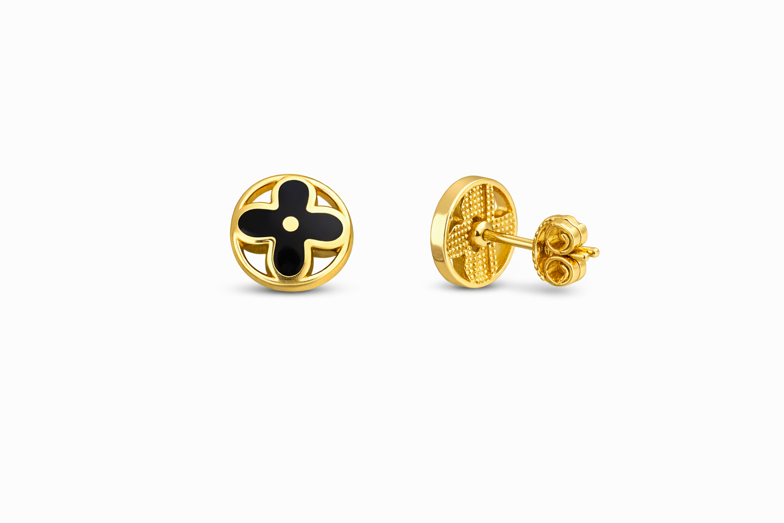 10KT BLACK FLOWER ROUND EARRINGS Weight 1.5GR