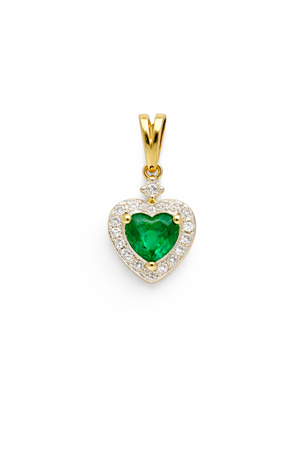 14KT NATURAL DIAMOND AROUND HEART LAB ESMERALD PENDANT Size 0.54CT/0.71GM