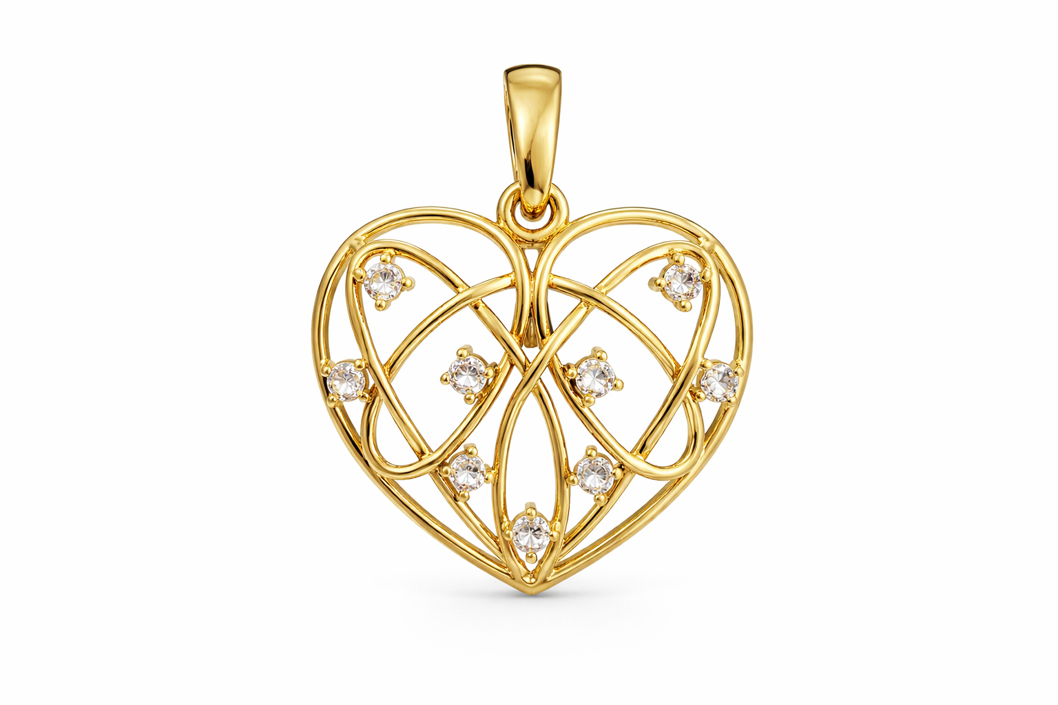 14KT CZ DETAILS ABSTRACT DESIGN INSIDE HEART PENDANT Size MEDIUM Weigth 2.2GR