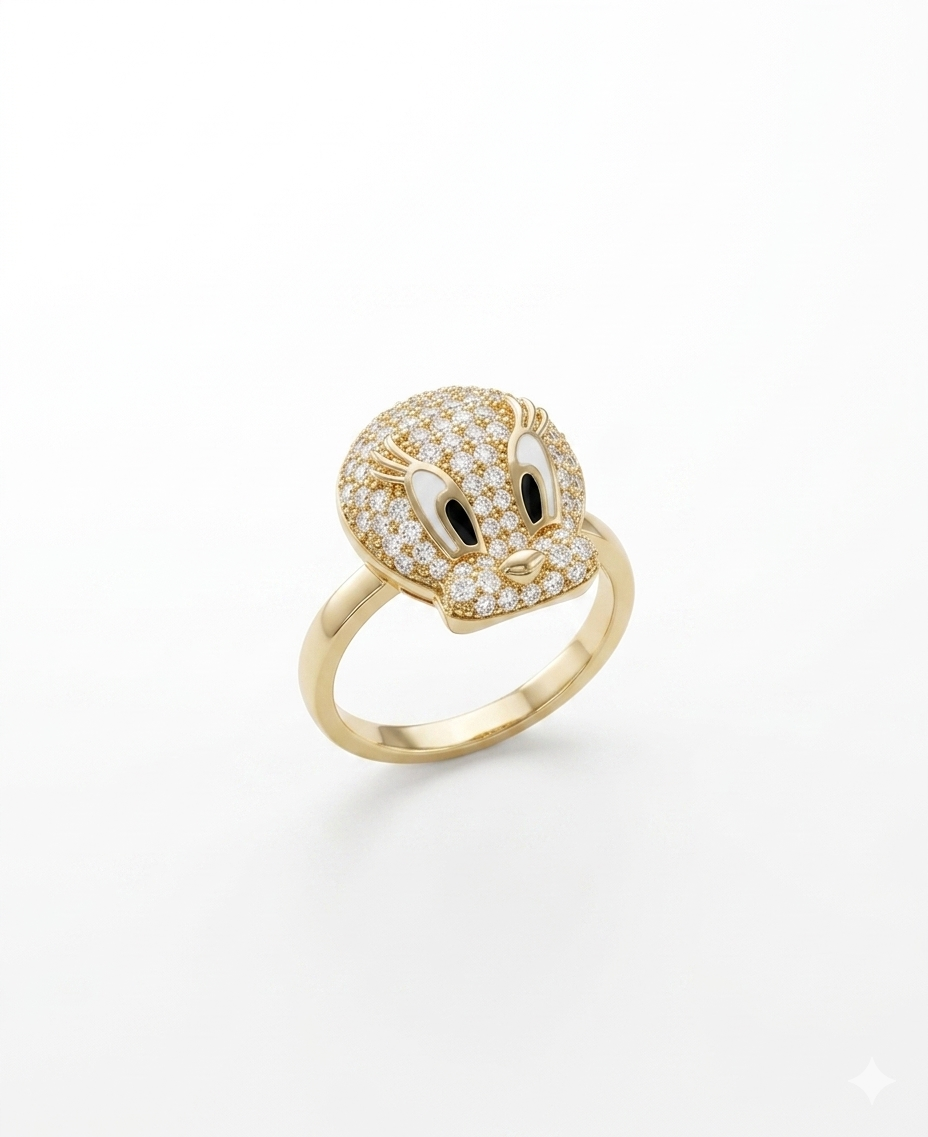 14KT CUTE CASIKEE FACE RING SIZE 7 Weight 3GR