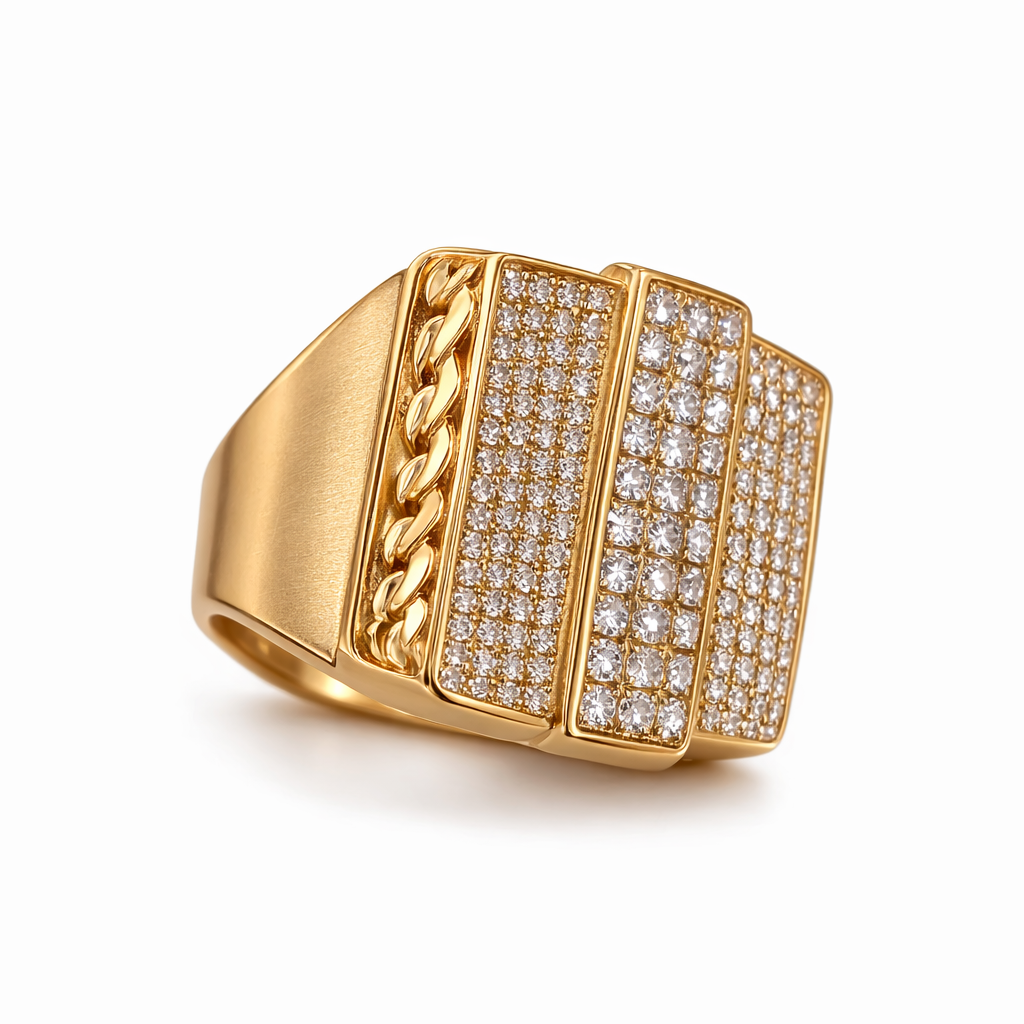 14KT EXOTIC CZ CHAIN DETAILS AROUND MAN'S RING Size 12 Weigth 7GR