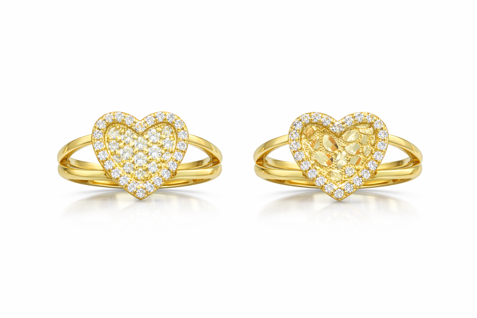 10KT CZ FRAME MEDIUM NUGGET HEART RING Size 7-7.5 Weigth 2GR