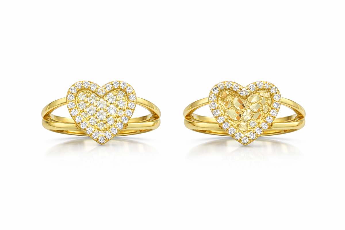 10KT CZ FRAME MEDIUM NUGGET HEART RING Size 7-7.5 Weigth 2GR