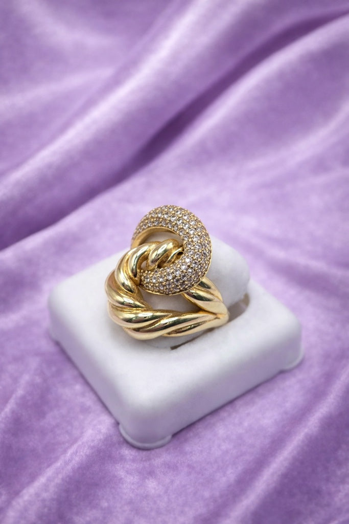10KT CZ AND PLAIN ROPE INTERTWINED WOMAN'S RING Size 8 Weigth 3.7GR