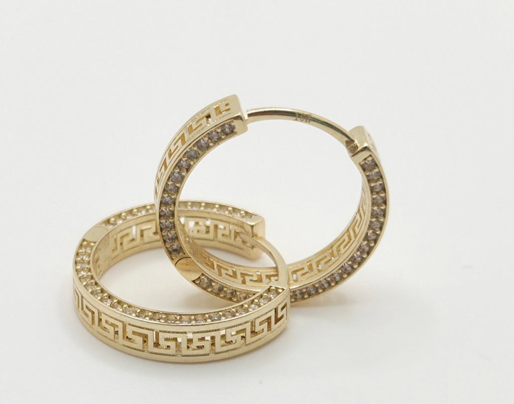 10KT GREEK ENDLES HOOPS EARRINGS  CZ Size MEDIUM Weight 3.2GR