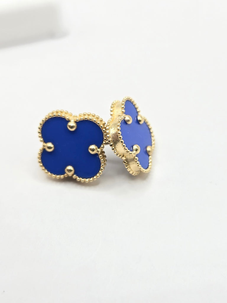 14KT LARGE ROYAL BLUE CLOVER EARRINGS Size LARGE Weigth 2GR