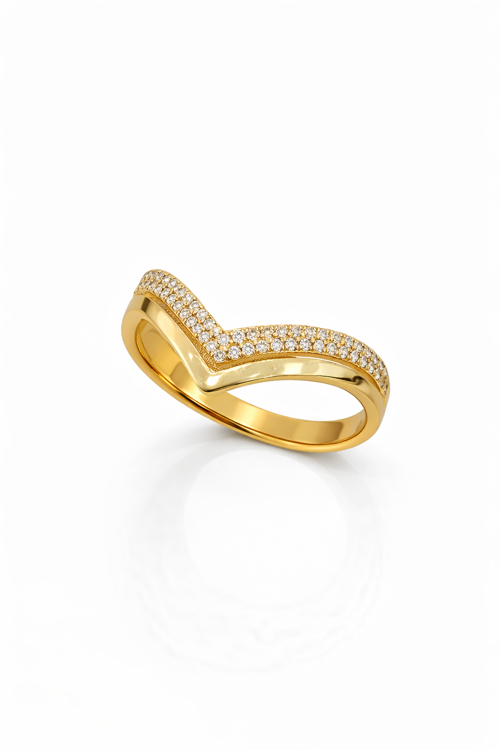 14KT YG MODERN CZ "V" SHAPE  RING Weight 2.2GR