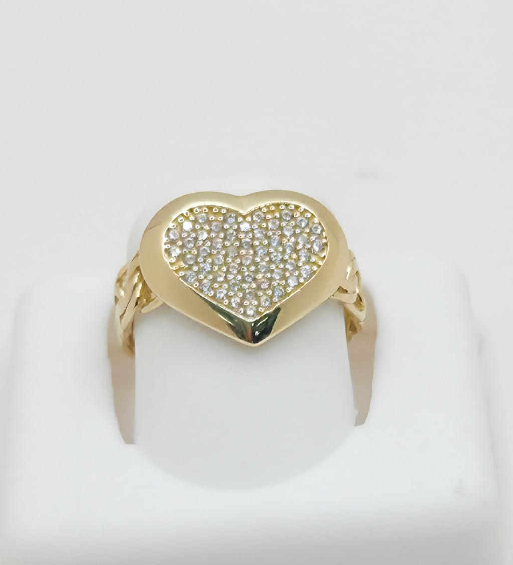 10KT CHINO LINK SMALL CZ HEART RING Size 8 Weight 3GR