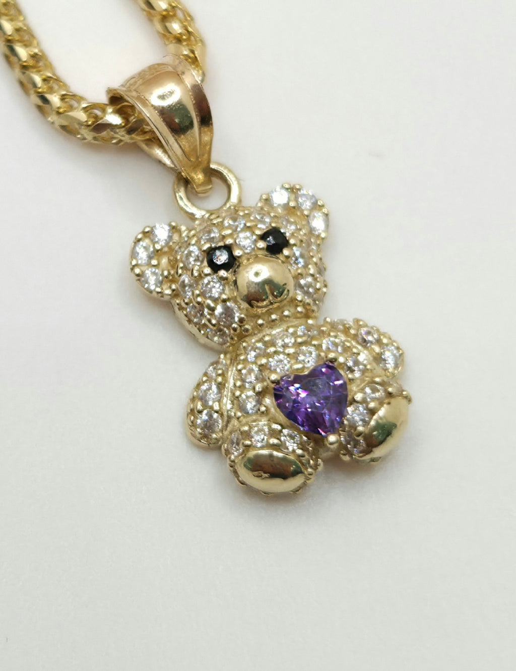 10KT PURPLE CZ SMALL BEAR PENDANT Weight 1.4GR