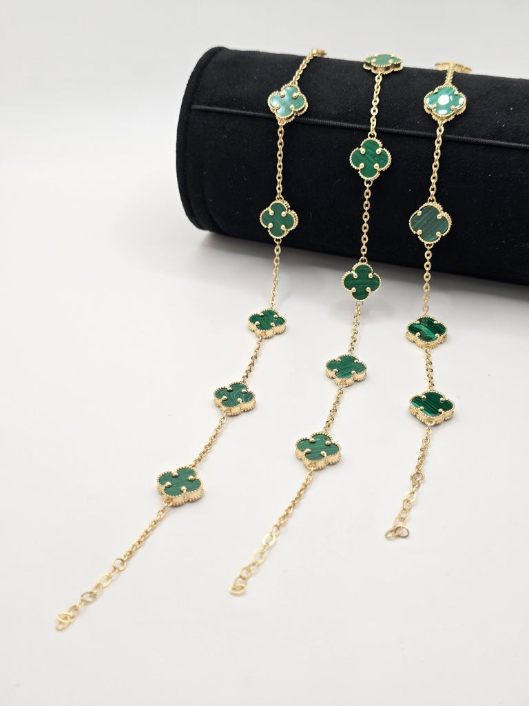 14KT LARGE GREEN CLOVER BRACELET Size 7.5INCH Weight 6.5GR