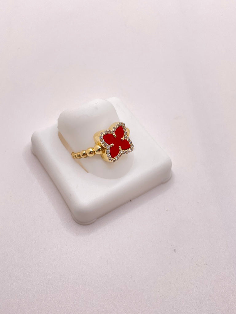 10KT DELICATE RED FLOWER RING Size 7.5 Weight 1.91GR
