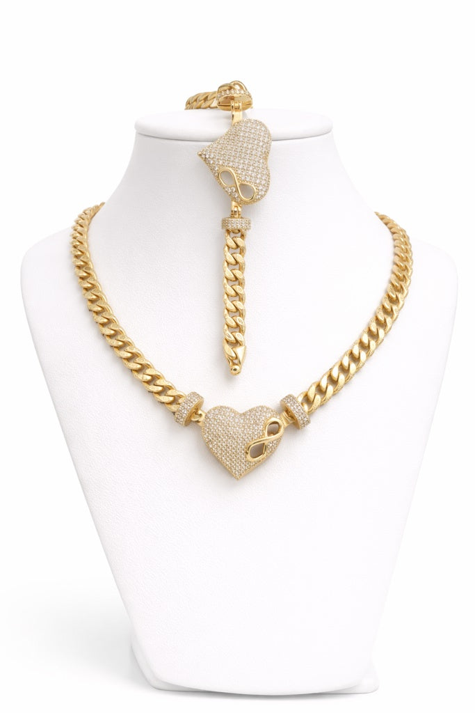 14KT MIAMI CUBAN STYLE HEART NECKLACE Size 18INCH  Weigth 20GR