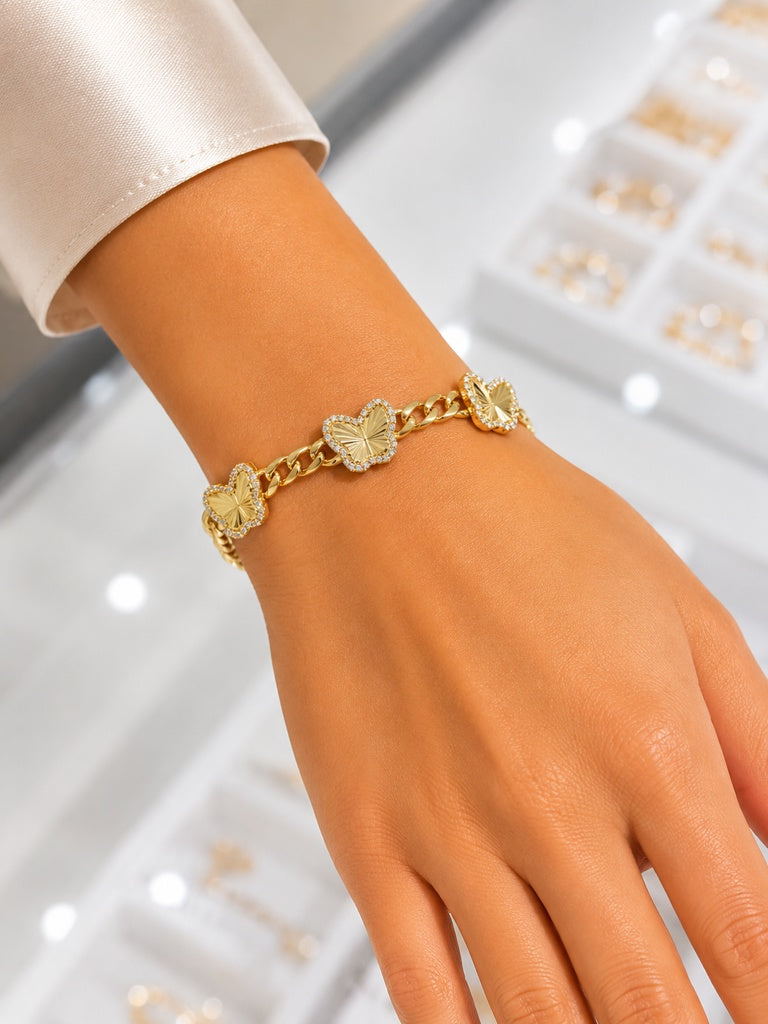 10K BUTTERFLYS MONACO STYLE BRACELET Size 7INCH 5MM
