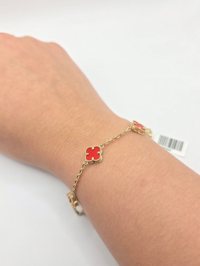 10KT SMALL RED CLOVER BRACELET Size 7INCH Weight 2.8GR
