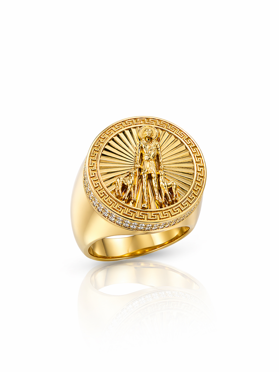 14KT ROUND GREEK DETAILS FRAME SAN LAZARO RING Size 12 Weigth 10.5GR