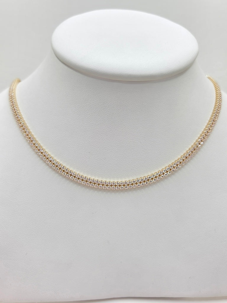 14KT ELEGANT DOUBLE ROW TENNIS NECKLACE Size 18INCH 4MM Weight 13.8GR