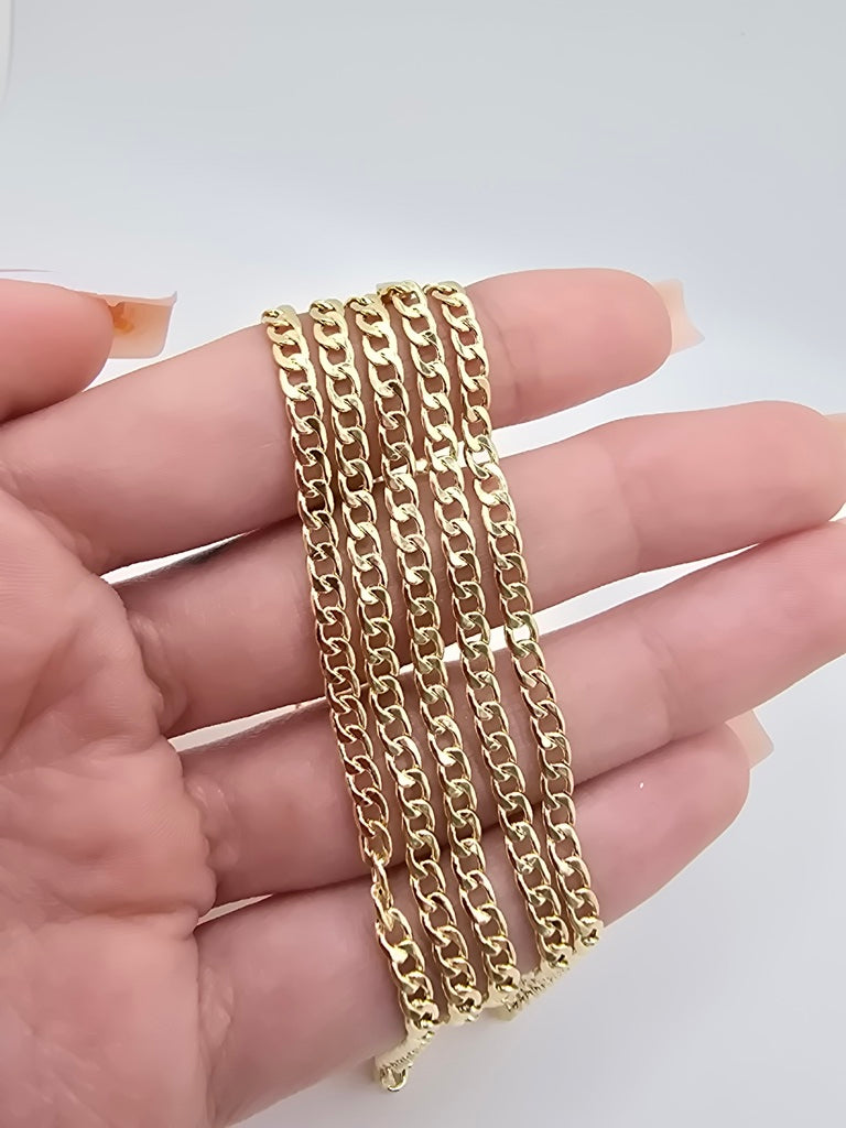 14KT HOLLOW CUBAN CURB FLAT BRACELET Size 7INCH 3MM Weight 1.7GR