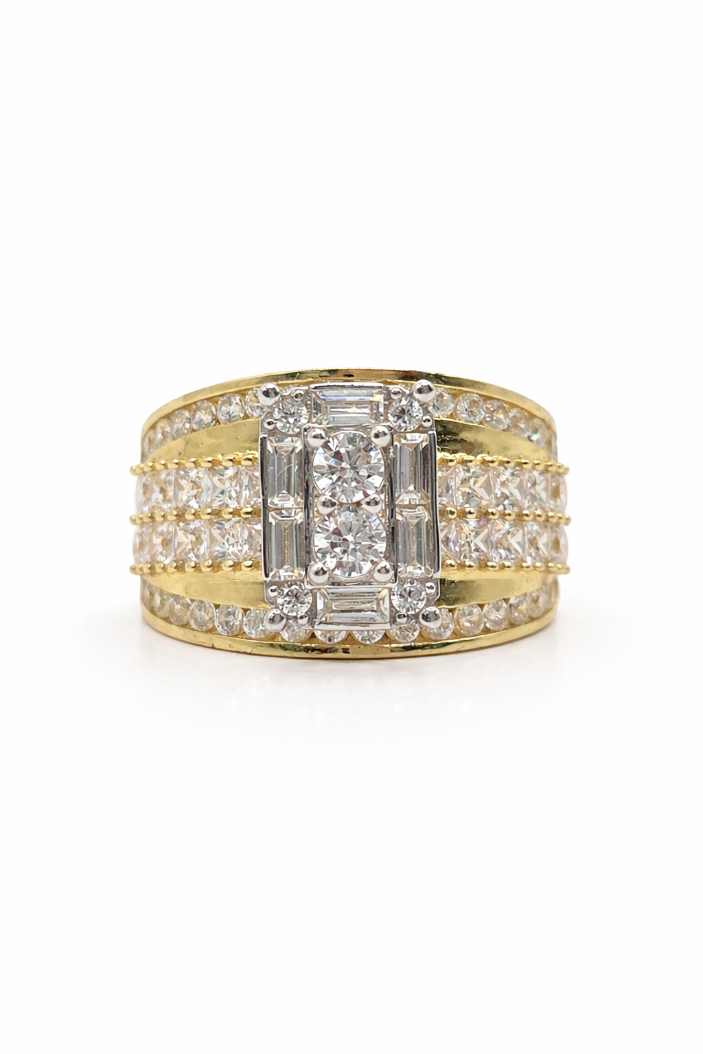 10KT ELEGANT CZ & BAGUETTE RECTANGULAR PROMISE RING Size 7 & 9 Weight 4.9GR