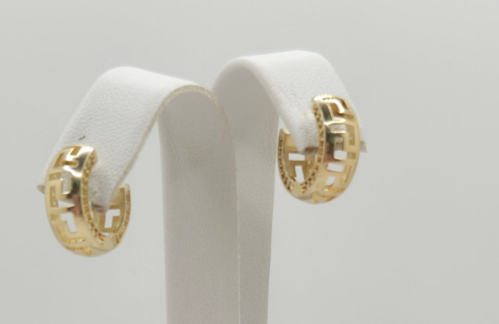 10KT TIMELESS GREEK DESING HOOPS EARRINGS CZ Size SMALL Weight 3.0GR