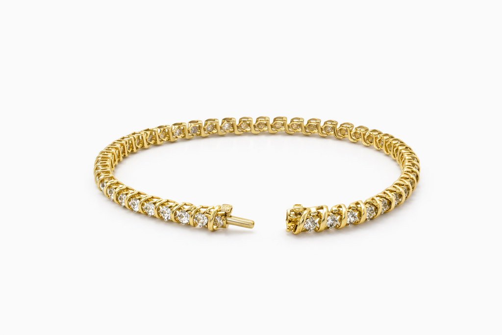 14KT YELLOW GOLD NATURAL DIAMOND TENNIS BRACELET Size 6MM 7IN Weight 11.3 GRS