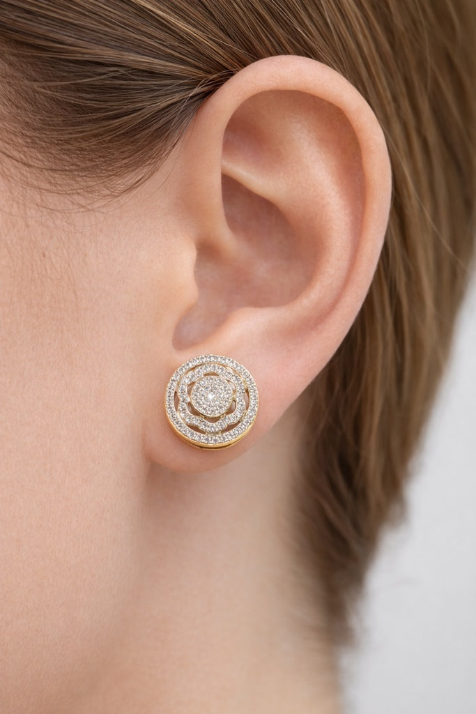 14KT ELGANT ROUND NATURAL DIAMOND  EARRINGS