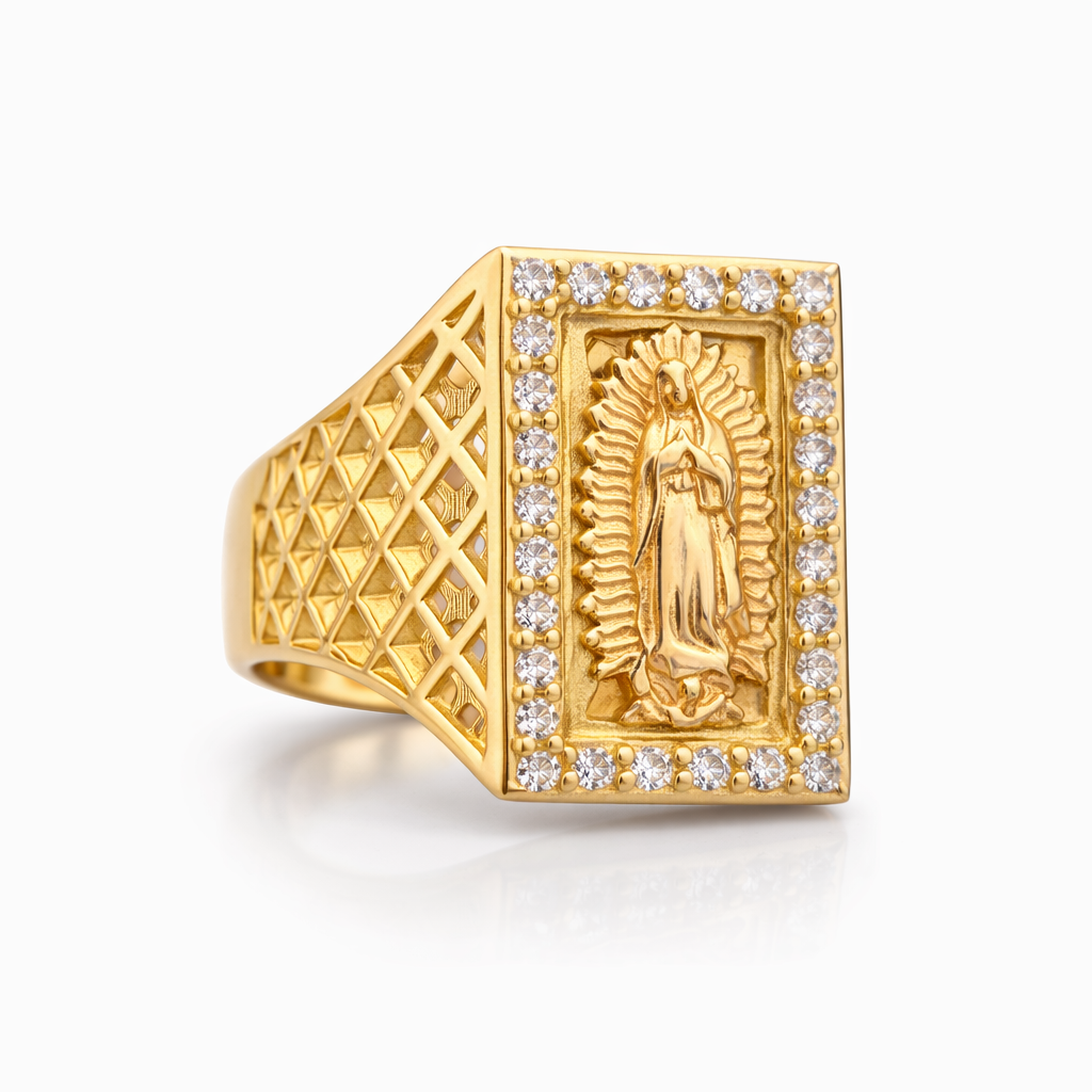 14KT TWO TONE SQUARE VIRGEN  MARY RING Size 10 Weigth 5.7GR