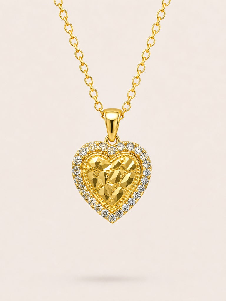 10KT CZ FRAME NUGGETS HEART PENDANT Size SMALL Weigth 1.7GR