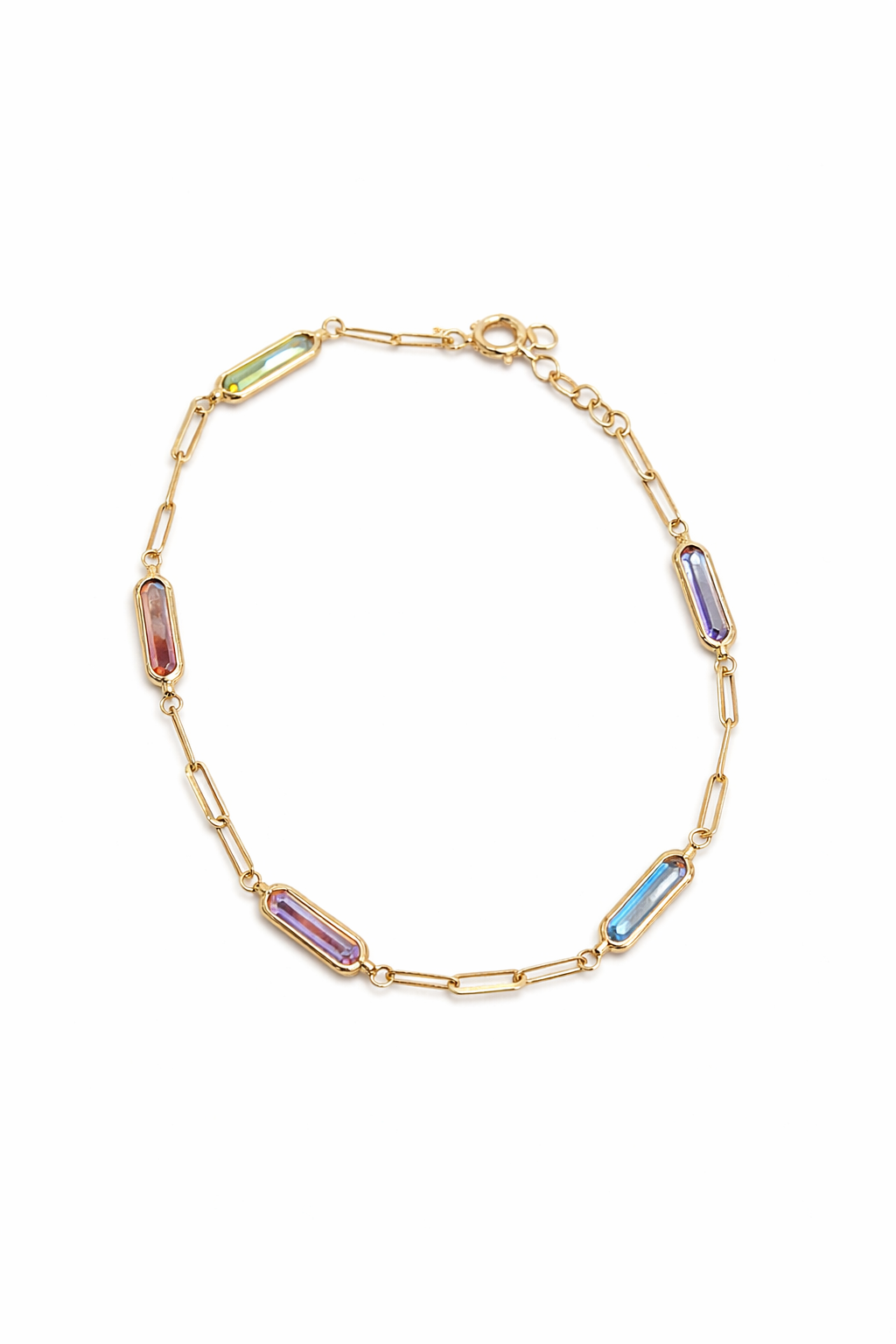10KT DELICATE COLOR STONE PAPER CLIP BRACELET Size 7INCH Weight 2GR